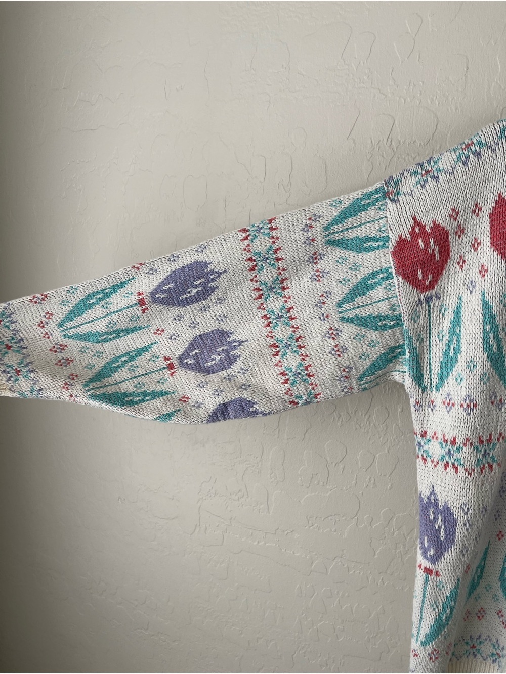 Vintage 80s Bedford Fair Tulip Floral Pastel Knit Cotton Made in USA Sweater - Picture 4 of 7